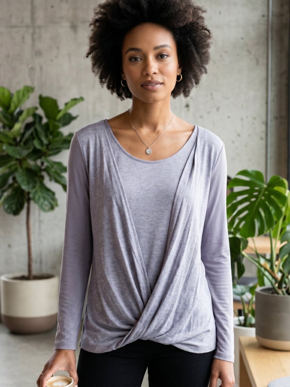 H Halston Draped Twist Top S Lavender Minimalist Quiet Luxury Balletcore Fairy